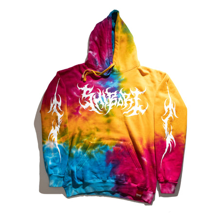 SHIBORI THREADS HOLLOW SKULL GRAPHIC RAINBOW PULLOVER