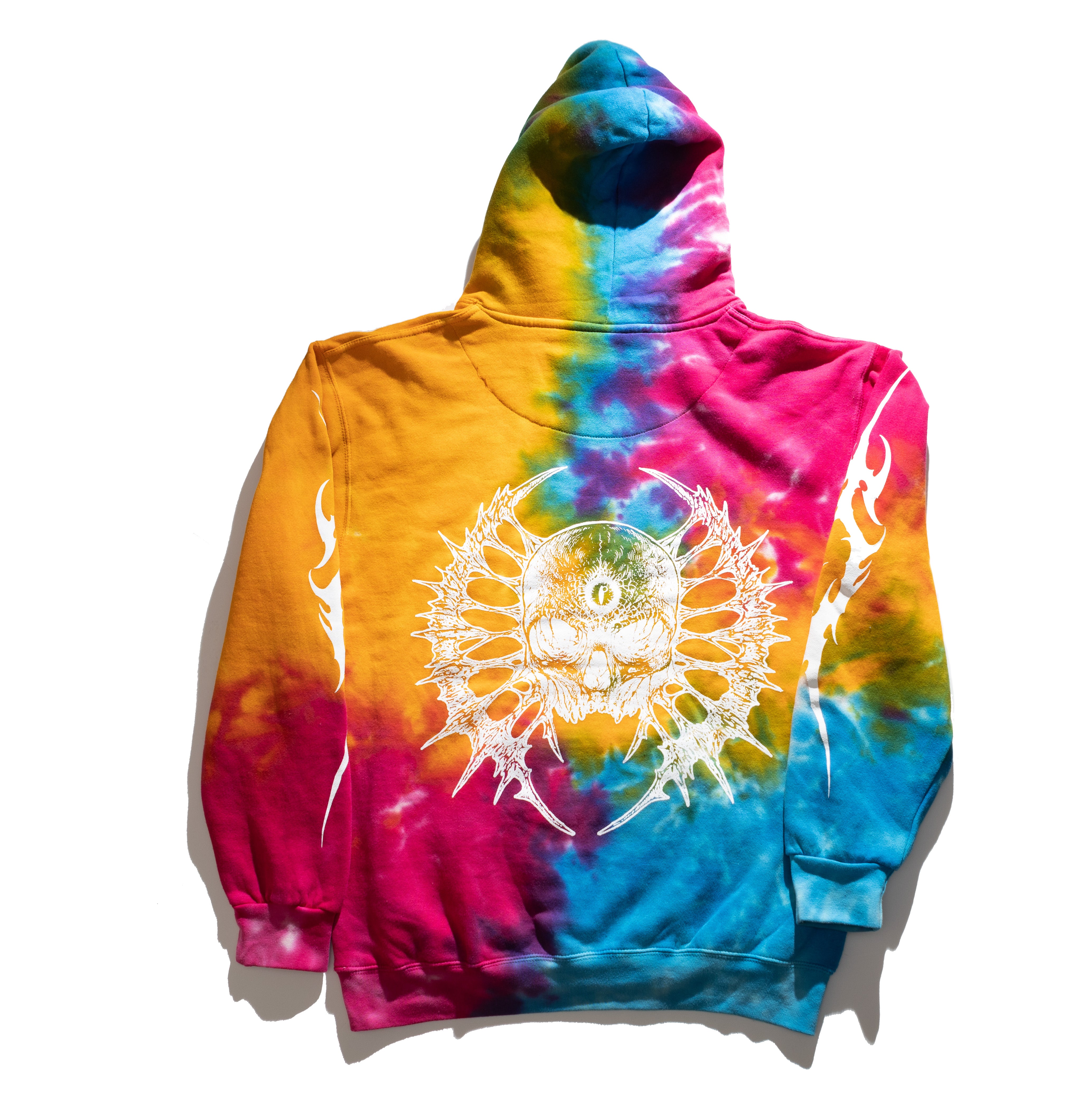 SHIBORI THREADS HOLLOW SKULL GRAPHIC RAINBOW PULLOVER