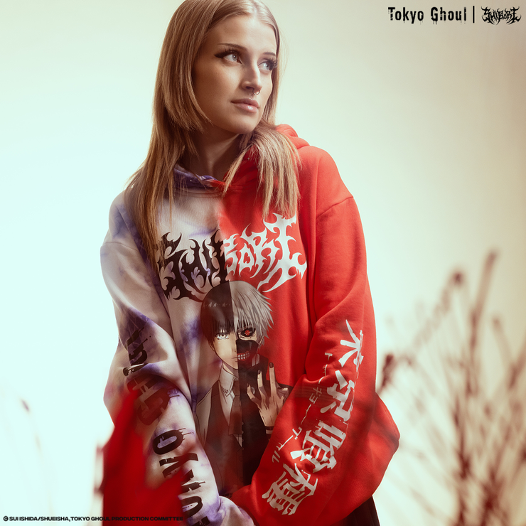TOKYO GHOUL x SHIBORI KANEKI SPLIT DYE RED/PURPLE HOODIE